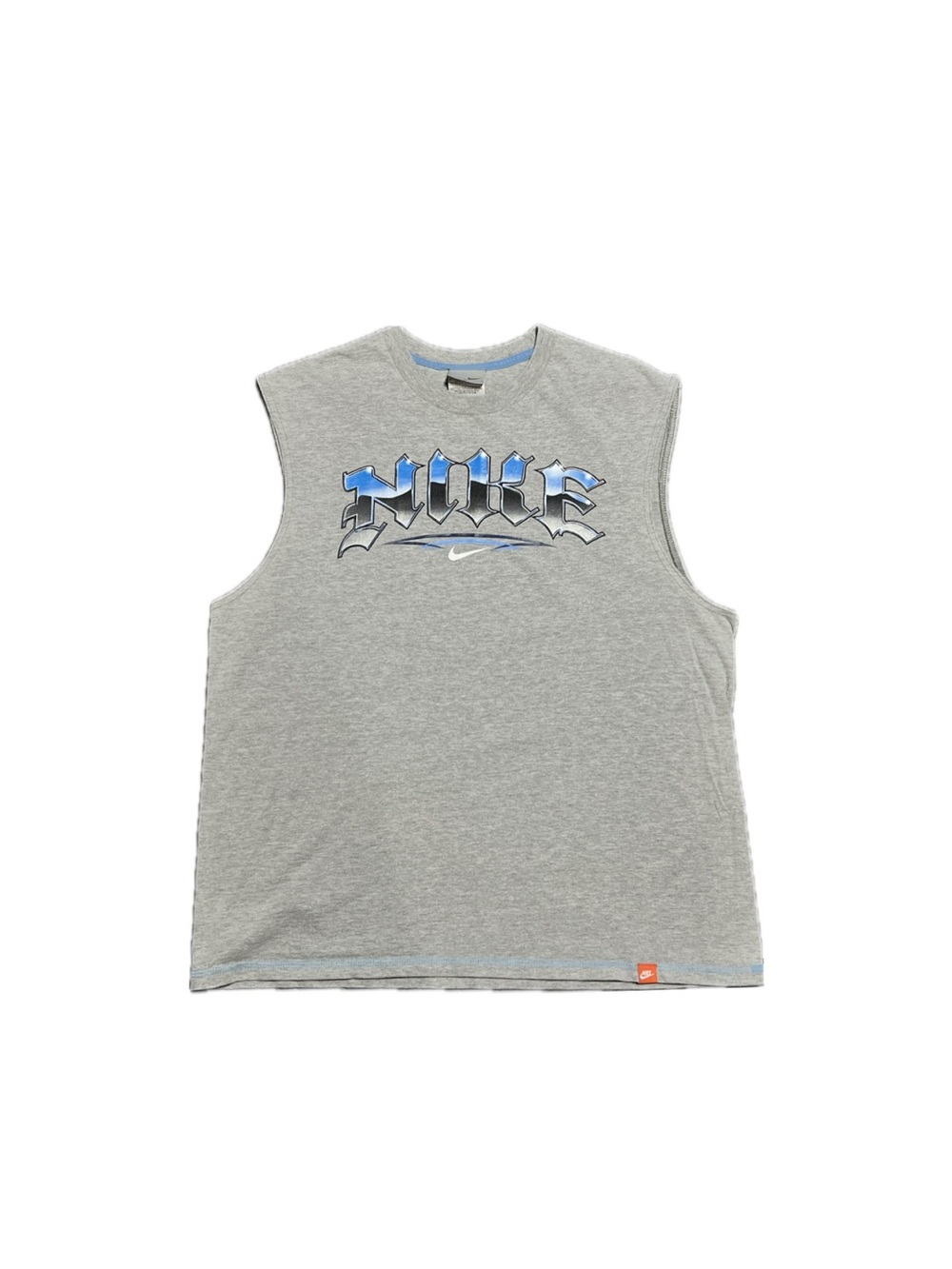 Nike Gray Sleeveless Tank with Blue Graphic Logo